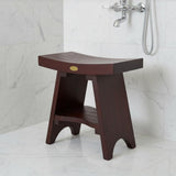 Compact Curviliniear Teak Shower Outdoor Bench With Shelf In Brown Finish