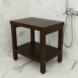 Compact Rectangular Teak Shower Or Outdoor Bench With Shelf In Brown Finish