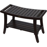 30" Dark Brown Teak Rectangular Shower Bench With Shelf