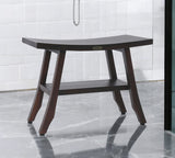 24" Dark Brown Teak Shower Bench With Shelf