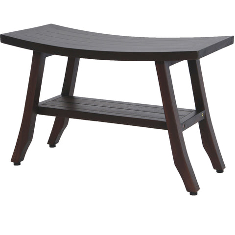 28" Dark Brown Teak Rectangular Shower Bench With Shelf
