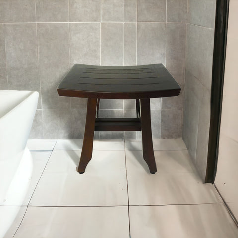14" Brown Teak Shower Bench