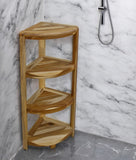 38" Natural Solid Teak Wood Freestanding Corner Shelving Unit