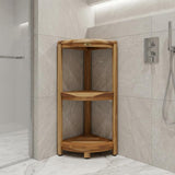 33" Natural Teak Corner Shower Bench With Shelf