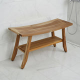 Compact Curvilinear Teak Shower Outdoor Bench With Shelf In Natural Finish