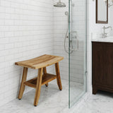 18" X 24" Natural Teak Rectangular Shower Bench With Shelf