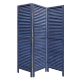 67" Dark Blue Solid Wood Folding Three Panel Screen Room Divider