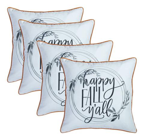 Set of Four 18" Black And White Happy Fall You All Text Fabric Throw Pillow Covers