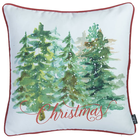 Set of Four 18" Green And White Fabric Throw Pillow Covers