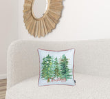 Set of Four 18" Green And White Fabric Throw Pillow Covers