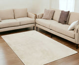 5' X 8' Ivory Shag Hand Knotted Area Rug