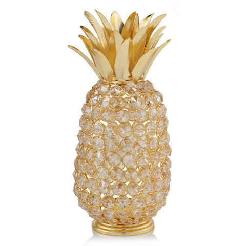 11" Gold Faux Crystal And Faux Gold Decorative Pineapple Tabletop Sculpture