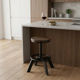22" Brown And Black Solid Wood And Iron Backless Bar Chair