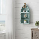 34" Aqua Blue Wood Canoe Hanging Shelf
