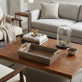 Dark Brown Finish Wood Serving Tray With Handles