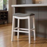 31" Light Gray And White Fabric And Solid Wood Backless Bar Height Bar Chair