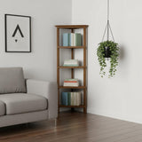 60" Walnut Solid Wood Four Tier Corner Bookcase