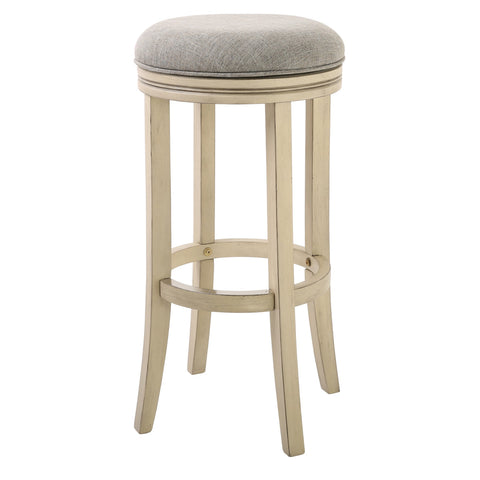 30" Gray and Ivory Fabric and Solid Wood Backless Bar Height Swivel Bar Chair