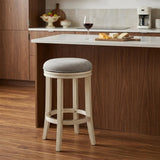 25" Gray And Ivory Fabric And Linen And Solid Wood Backless Counter Height Swivel Bar Chair