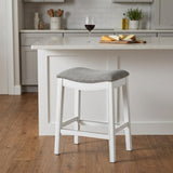 26" Gray And White Fabric And Solid Wood Backless Counter Height Bar Chair