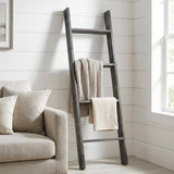 4 Step Blackwash Rustic Wood Ladder Shelf