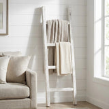 4 Step Rustic White Wood Ladder Shelf