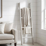 49" Whitewash Rustic Four Step Wood Ladder Shelf
