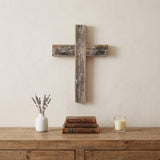 16" X 11" Gray Wood Cross Hanging Dimensional Sculpture