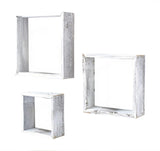 Set Of 3 Square Rustic White Wash Wood Open Box Shelve