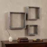 Set of Three Smoky Black Wood Square Hanging Dimensional Sculpture