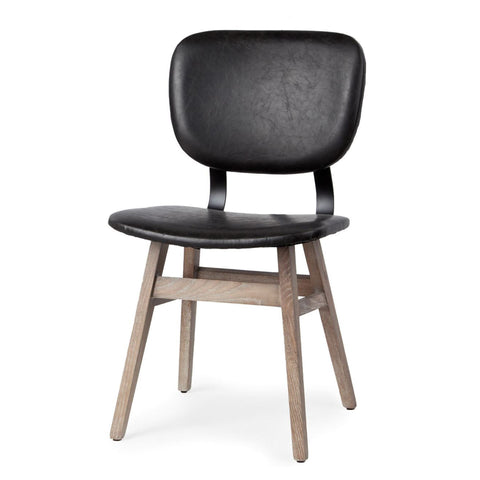 Set of Two Black and Brown Faux Leather Open Back Dining Side Chairs