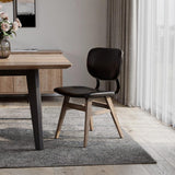 Set of Two Black and Brown Faux Leather Open Back Dining Side Chairs