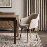 Cream and Brown Upholstered Fabric Dining Arm Chair