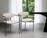 Set Of Two Beige And Gunmetal Upholstered Fabric Open Back Arm Chairs