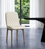 Set of Two Cream and Brown Fabric Dining Side Chairs