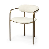 Set of Two Cream and Gold Fabric Open Back Dining Arm Chairs