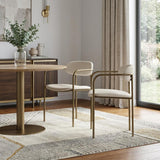 Set of Two Cream and Gold Fabric Open Back Dining Arm Chairs