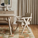 Gray Upholstered Fabric Open Back Dining Arm Chair