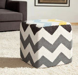 18" Ivory Geometric Pouf Ottoman