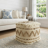 18" Beige Geometric Cube Ottoman