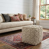 18" Ivory Wool Knubby Geometric Cube Pouf Ottoman