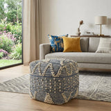 18" Blue Geometric Pouf Ottoman