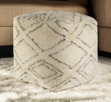 18" Beige Cotton Geometric Pouf Ottoman