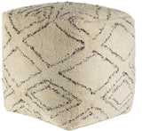 18" Beige Cotton Geometric Pouf Ottoman