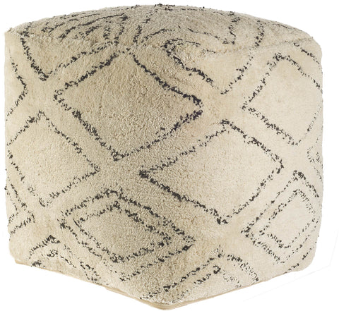 18" Beige Cotton Geometric Pouf Ottoman