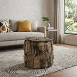 20" Jute Cylinder Geometric Pouf Ottoman