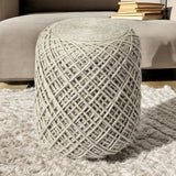 16" Ivory Upholstery Cylinder Abstract Pouf Ottoman