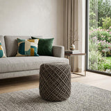 16" Brown Upholstery Cylinder Abstract Pouf Ottoman