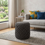 16" Gray Upholstery Cylinder Abstract Pouf Ottoman