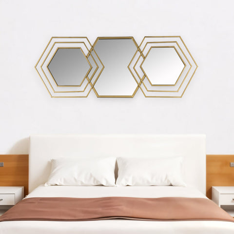 12" Gold Hexagon Metal Framed Accent Mirror